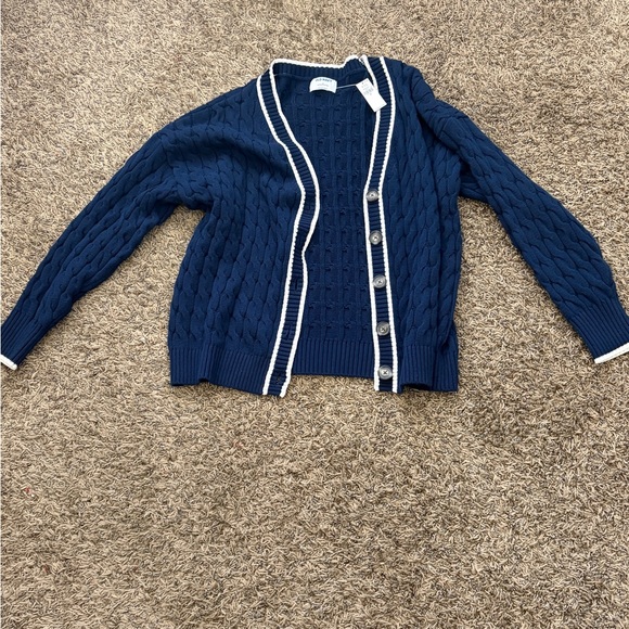 Old Navy Sweaters - Old Navy Navy Blue Cable Cardigan with White Trim